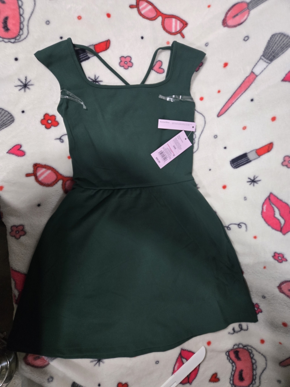 Butter Dark Green Mini Dress with Cross-Back Straps - Picture 1 of 12
